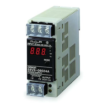 OMRON DC Power Supply, 24VDC, 2.5A, 50/60Hz S8VS-06024A