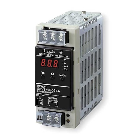 Omron DC Power Supply, 100/240V AC, 24V DC, 90 W, 3.75 A, DIN Rail S8VS-09024A
