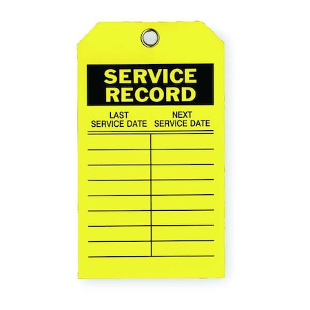 Zoro Select Tag, Service, Polyester, 7 in H x 4 in W, Yellow, Rectangle, 10 PK 2RMU9