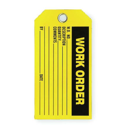 Zoro Select Work Order Tag, Cleaning and Maintenance, Polyester, 3 in H x 5 3/4 in W, Yellow, Rectangle, 100 PK 2RMV2