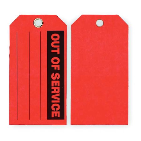 Zoro Select Tag, Out Of Service, Paper, 3 in H x 5 3/4 in W, Red, Rectangle, 100 PK 2RMV3