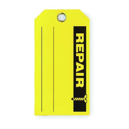 Zoro Select Tag, Repair, Cardstock, 3 in H x 5 3/4 in W, Yellow, Rectangle, 100 PK 2RMV6