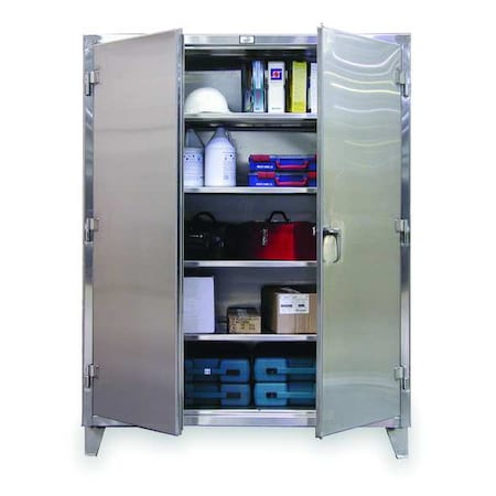 Strong Hold Shelving Storage Cabinet, 78 in H, 60 in W, 24 in D, Swing, Padlock Hasp, Silver, 4 Shelves 56-244SS