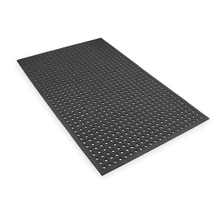 Notrax Antifatigue Mat, Rubber, Drainage Holes, 3 ft W x 5 ft L, Black T18S0035BL