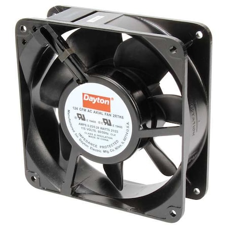 DAYTON Axial Fan, Square, 115V AC, 1 Phase, 124 cfm, 4 11/16 in W. 2RTK6