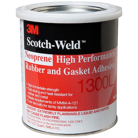 3M Low Viscosity Neoprene Gasket Adhesive, 1 qt, Yellow, Temp Range -30 to 300 Degrees F 1300L