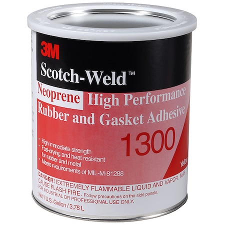3M Low Viscosity Neoprene Gasket Adhesive, 1 gal, Yellow, Temp Range -30 to 300 Degrees F 1300