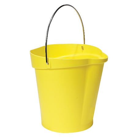 Vikan 3 1/4 gal Round Bucket, 12-3/4 in H, 12 4/5 in Dia, Yellow, Polypropylene/Stainless Steel 56866