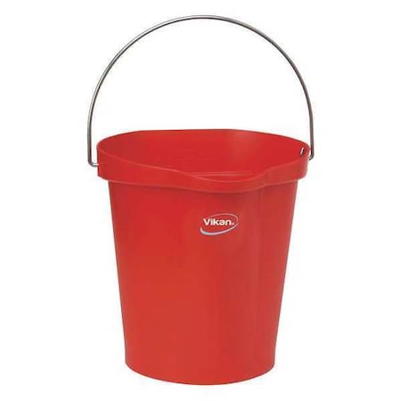 Vikan 3 1/4 gal Round Bucket, 12-3/4 in H, 12 4/5 in Dia, Red, Polypropylene/Stainless Steel 56864