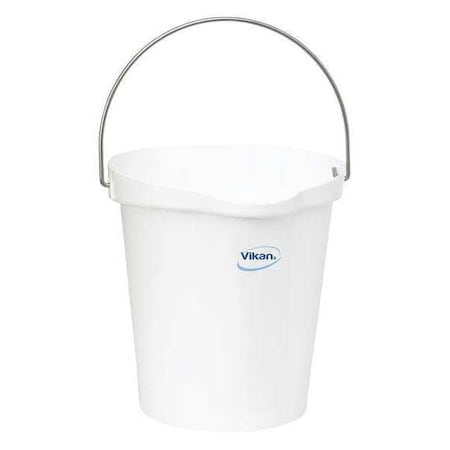 Vikan 3 1/4 gal Round Bucket, 12-3/4 in H, 12 4/5 in Dia, White, Polypropylene/Stainless Steel 56865