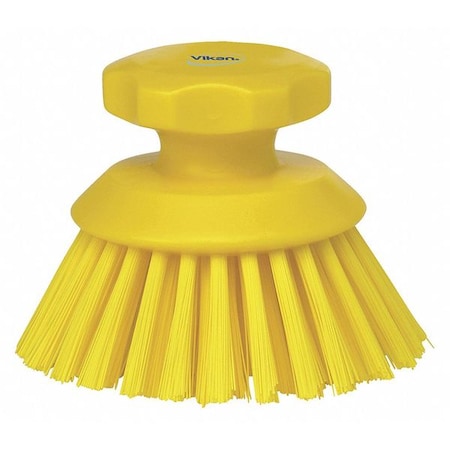 Vikan 3 3/4 in W Scrub Brush, Stiff, 3 in L Handle, 3 3/4 in L Brush, Yellow, Plastic, 5 in L Overall 38856