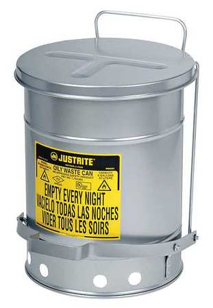 JUSTRITE Oily Waste Can, 14 Gal., Steel, Silver 09504