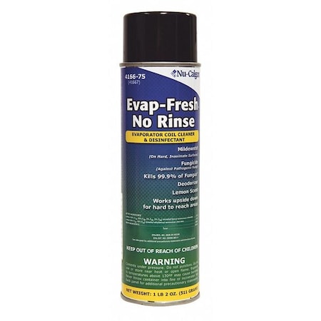 Nu-Calgon Evap-Fresh No Rinse Evaporator Coil Cleaner & Disinfectant, Aerosol, Clear, 1 lb 2 oz Net Weight 4166-75