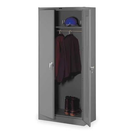 Tennsco Wardrobe Storage Cabinet, 78 in H, 36 in W, Swing, Keyed, Medium Gray, 2 Shelves, 0 Drawers 2471MGY
