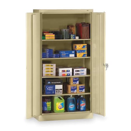 Tennsco Shelving Storage Cabinet, 72 in H, 36 in W, Swing, Keyed, Sand, 4 Shelves, 0 Drawers 7224SD