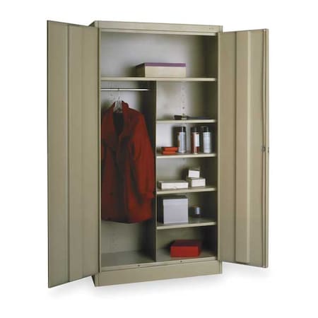 Tennsco Combo Wardrobe Storage Cabinet, 72 in H, 36 in W, Swing, Keyed, Sand, 5 Shelves, 0 Drawers 7214SD