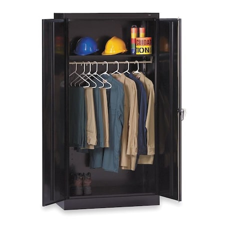 Tennsco Wardrobe Storage Cabinet, 72 in H, 36 in W, Swing, Keyed, Black, 1 Shelves, 0 Drawers 7114BK