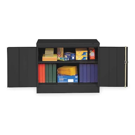 Tennsco Shelving Storage Cabinet, 30 in H, 36 in W, 18 in D, Swing, Keyed, Black, 2 Shelves, 0 Drawers 3018BK
