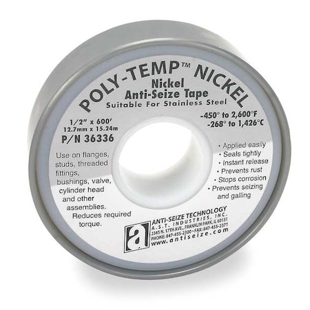 Anti-Seize Technology Antiseize Tape, 1/2 In. W, 600 In. L 36336