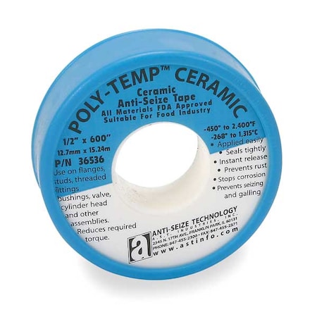 Anti-Seize Technology Antiseize Tape, 1/2 In. W, 600 In. L 36536