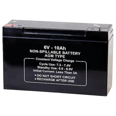 ZORO SELECT Battery, Sealed Lead Acid, 6V, 10Ah, Faston 2UKH2