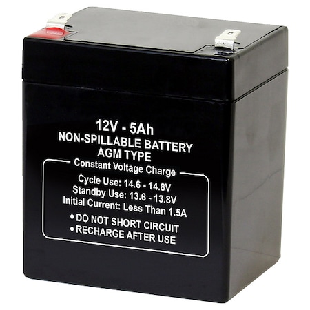 Zoro Select Battery, Sealed Lead Acid, 12V, 5Ah, Faston, Voltage: 12 2UKJ9
