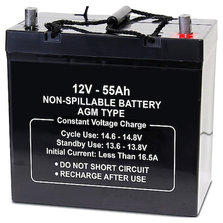 ZORO SELECT Battery, Sealed Lead Acid, 12V, 55Ah, Bolt 2UKL5