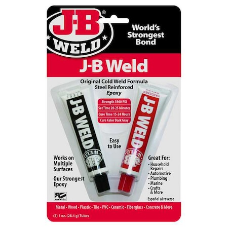 J-B Weld Epoxy Adhesive, Two 5 fl oz Tubes, Dark Gray, 1:1 Mixing Ratio, 6  hr Functional Cure 8281