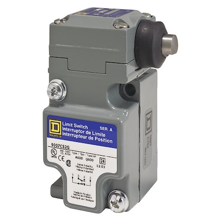 Telemecanique Sensors Heavy Duty Limit Switch, Adjustable Push, Rod, 1NC/1NO, 10A at 600V AC, Actuator Location: Side 9007C52GD