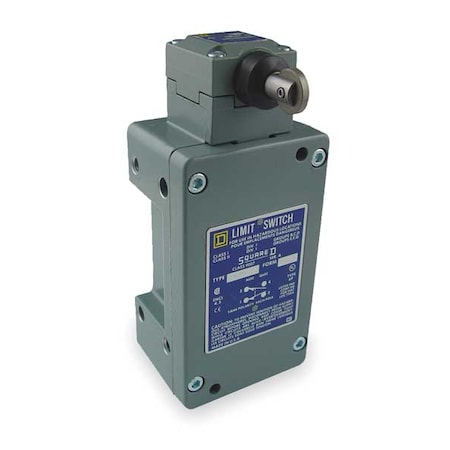 Telemecanique Sensors Hazardous Location Limit Switch, Plunger, Roller, 1NC/1NO, 10A at 600V AC, Actuator Location: Side 9007CR53F