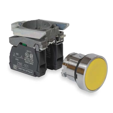 Schneider Electric Push Button Operator, Flush, Momentary Action, Not Applicable Release, Non-Illuminated, Yellow XB4BA55