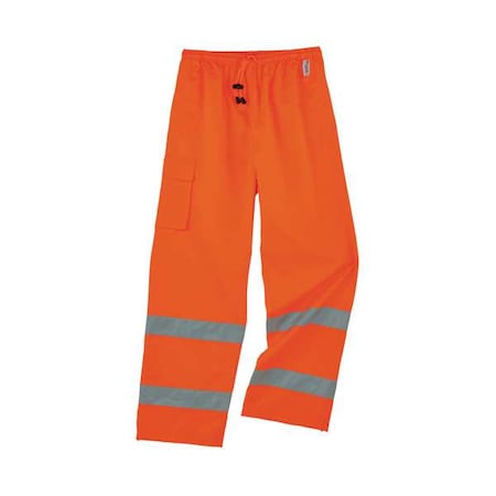 Ergodyne Hi-Visibility Rain Pants, Polyester, 33 3/8 in Inseam, Elastic Closure, Orange, Size 4XL 8915