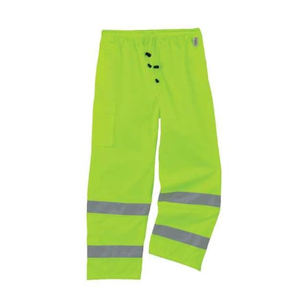 Ergodyne Hi-Visibility Rain Pants, Polyester, 32 1/4 in Inseam, Elastic Closure, Green, Size 2XL 8915