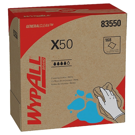 Wypall WypAll Dry Wipe, X50, Dispenser Box, Light Absorbency, Good Wet Strength, 83550, 10 PK 83550
