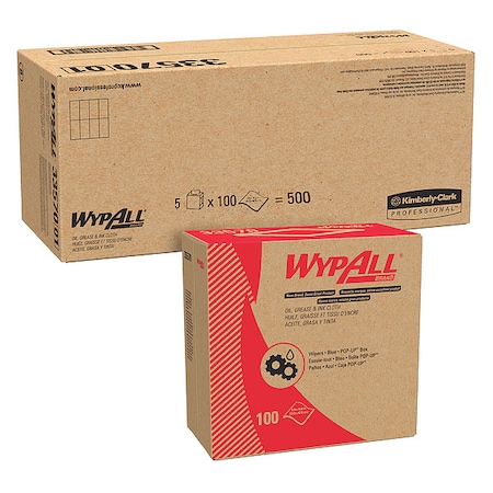 Wypall WypAll Oil, Grease & Ink Cloths (33570), Pop-Up Box, Lint-Free, Blue (100 Sheets/Pack, 5 Packs/Case) 33570