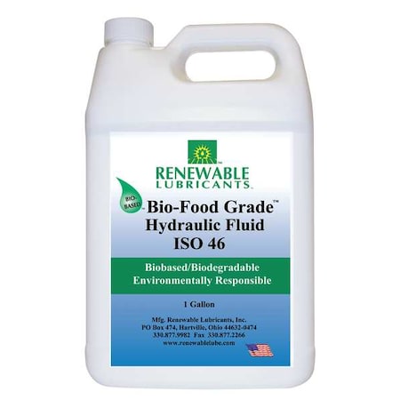 Renewable Lubricants Bio-Food Grade Hydraulic Fluid, 1 gal., ISO 46 87133