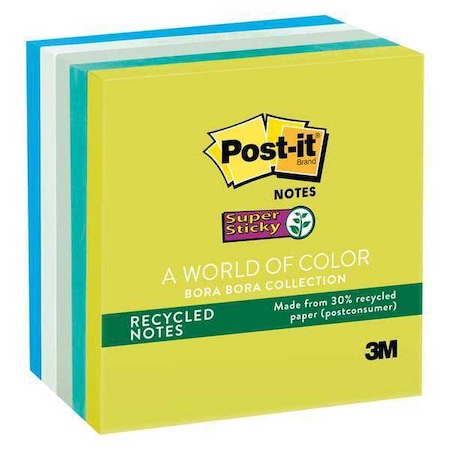 Post-It Recycled Super Sticky Notes, 3x3, PK5 654-5SST