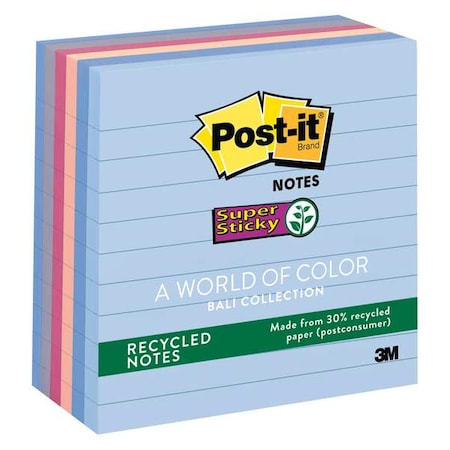 Post-It Recycled Super Sticky Notes, 4x4, PK6 675-6SSNRP