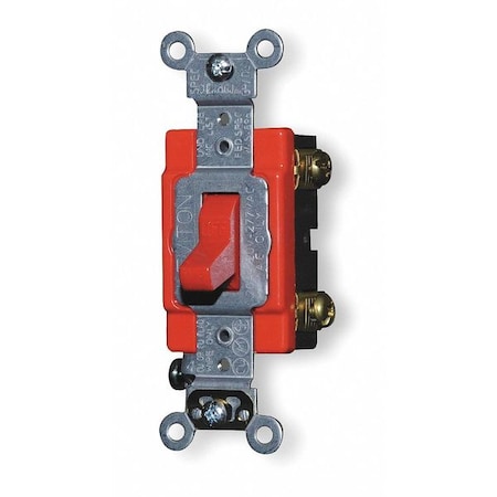 Leviton Wall Swtch, 1-Pole, 120/277V, 20A, Red, Toggl 1221-2R