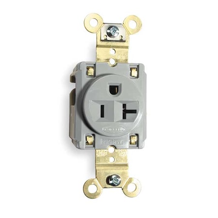 Hubbell Wiring Device-Kellems Straight Blade Receptacle, 5-20R, 20 A, 125V AC, 2 Pole, 3 Wire, Flush Mount, Grounded HBL5361GRY