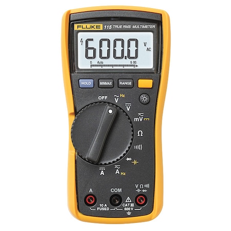 Fluke Digital Multimeter, 600 V Max DC, 0 V Max AC, TRMS, 6,000 Instrument Counts, Backlit LCD FLUKE-115/CWG
