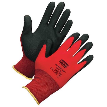 Honeywell North Foam Nitrile Coated Gloves, NorthFlex Red, Palm Coverage, Abrasion Level 4, Red/Gray, L, 1 Pair NF11/9L