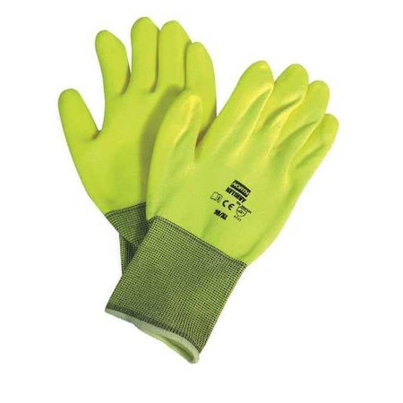 North Hi-Vis Coated Gloves, PVC, Sandy, Palm, 4 Abrasion Level, Yellow, M 1 PR NF11HVY/8M
