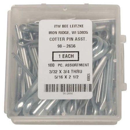 Itw Bee Leitzke Cotter Pin Asst, LCS, Zinc, 100 Pcs, 14Sizes WWG-DISP-CP100HC