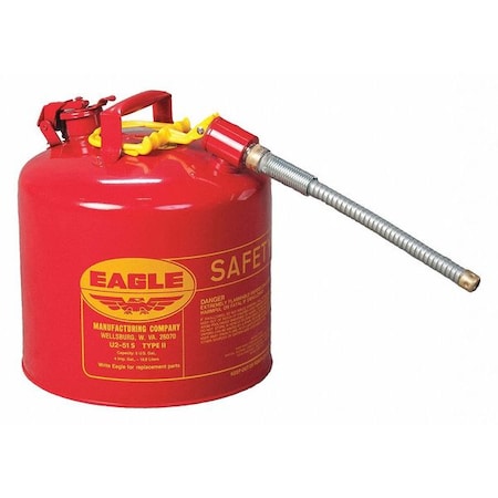 Eagle Mfg Type II Safety Can, Galvanized Steel, 5 gal, 7/8 in Flexible Metal Hose, Red, Flammables U251S