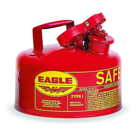 Eagle Mfg Type I Safety Can, Galvanized Steel, 1 gal, 9 in Dia., Self-Closing Lid, Red, Flammables UI10S
