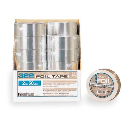 Nashua Foil Tape, 1 7/8 in W x 50 1/4 yd L, 5 mil Thick, Silver, 322, 1 roll 322