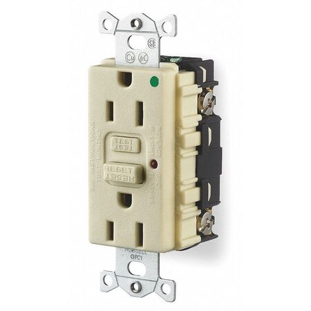 Hubbell Wiring Device-Kellems GFCI Receptacle, 20A, 125VAC, 5-20R, Ivory GFR8300HILA
