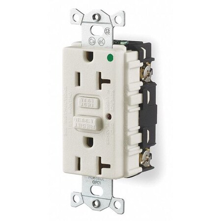 Hubbell Wiring Device-Kellems GFCI Receptacle, 20A, 125VAC, 5-20R, White GFR8300HWLA