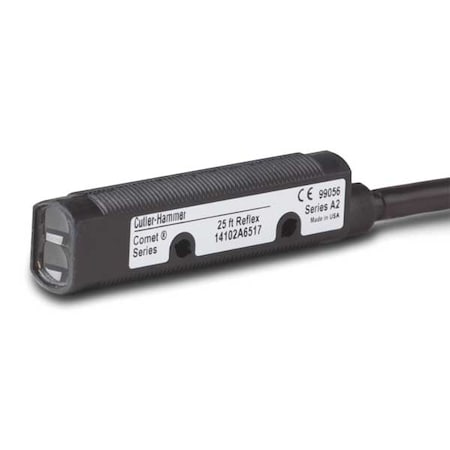 Eaton Retroreflective Photoelectric Sensor, Bare Wire, Straight, Cylindrical, Selectable Light On/Dark On, NPN 14102A6513